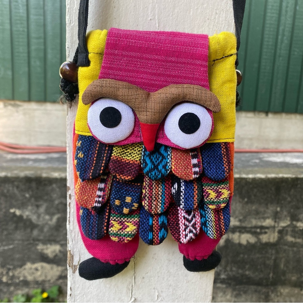 Owl Design Multicolor 100% Cotton Crossbody Bag
